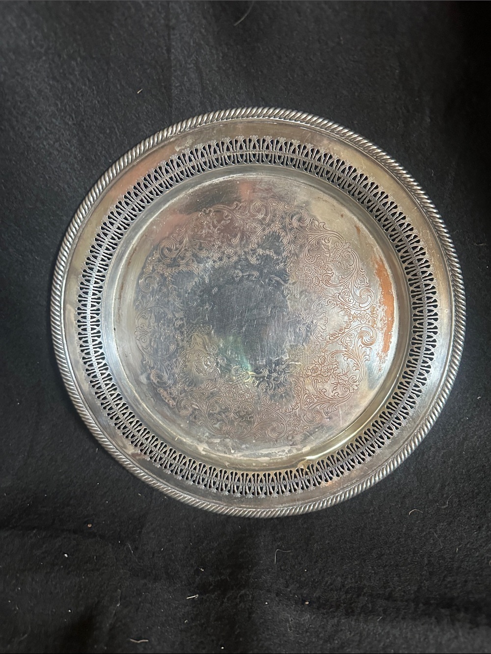 Vintage Silver-Tone Decorative Serving Tray - Silver